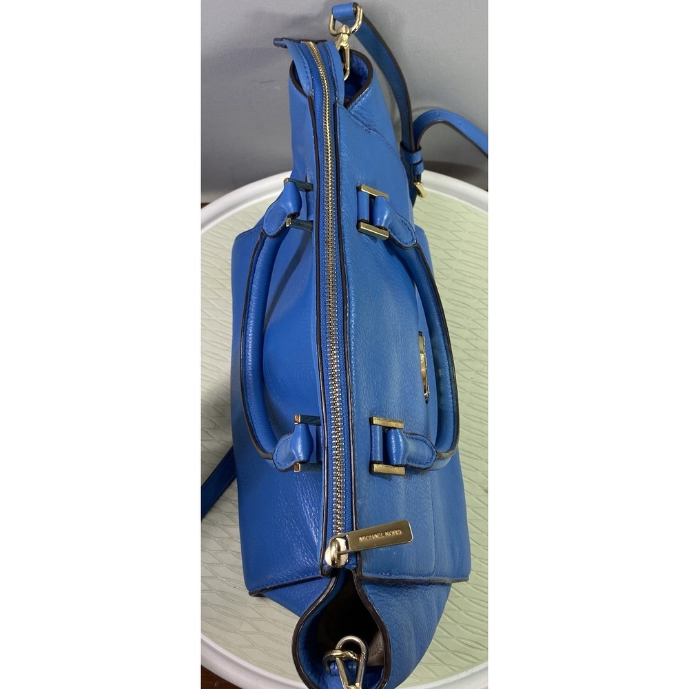 Michael Kors Authentic Leather Women's Blue Purse‎ Tote Bag 10x11x4 - Picture 11 of 16